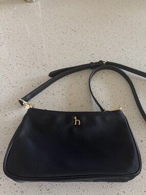 HAZZYS Black Nylon Crossbody / Shoulder Bag with Gold 'h' Logo